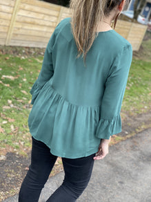 Hunter Green Embroidered Babydoll Top